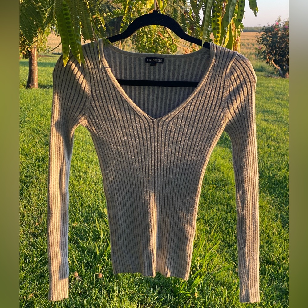 Light grey ribbed fitted Express long sleeve shirt